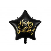 Balon foliowy Happy Birthday, 40 cm, czarny (1 szt.)
