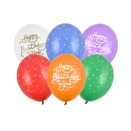 Balony 30 cm, Happy Birthday To You, mix (6 szt.)