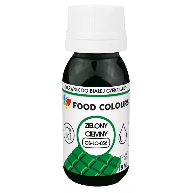 Barwniki w płynie do białej czekolady oraz mas tłustych ciemny zielony 18 ml Food Colours