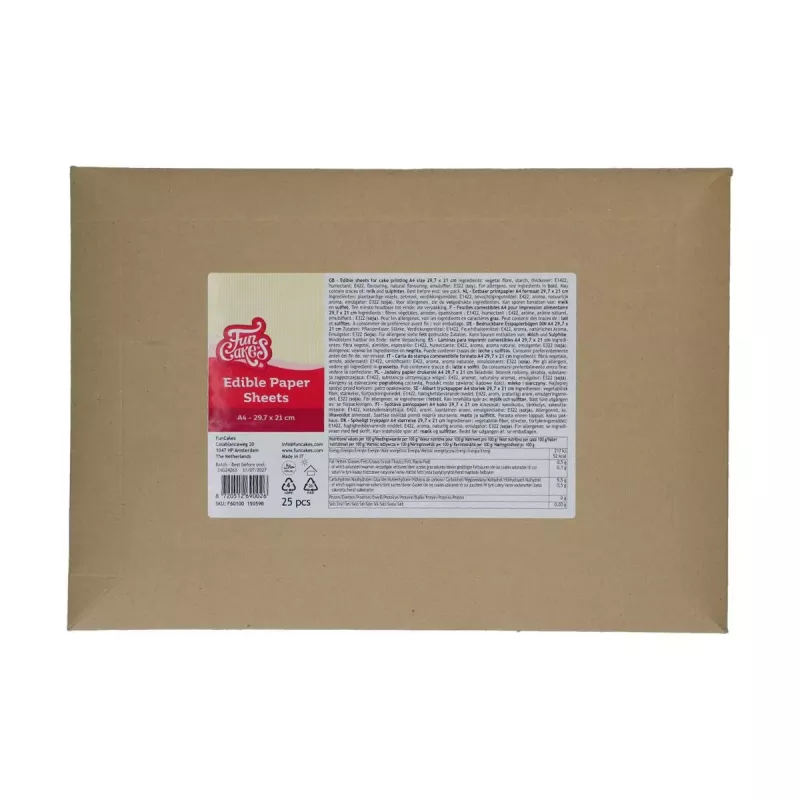 Papier opłatkowy jadalny A4 25 arkuszy FunCakes Papier opłatkowy jadalny A4 25 arkuszy FunCakes
